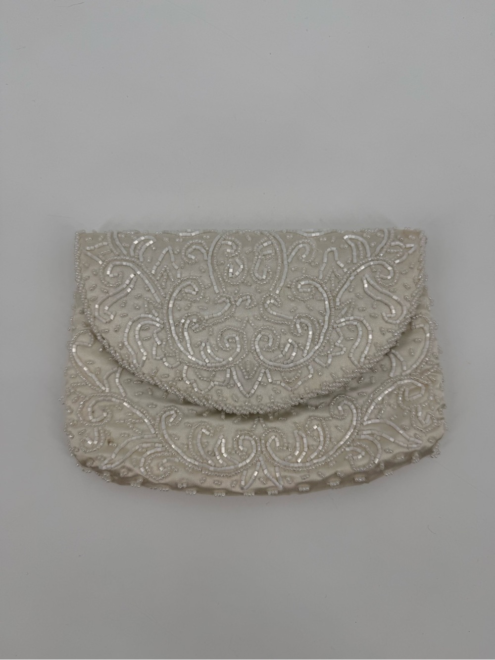 Vintage Ivory White Beaded Evening Bag Shoulder Purse Bridal Formal Clutch
